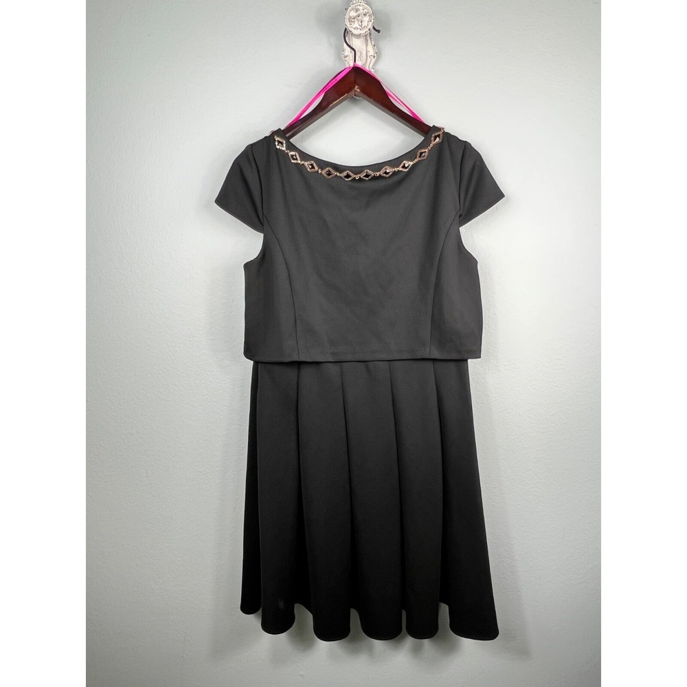 BETSEY JOHNSON Black Fit & Flare Party‎ Dress 14 Rhinestones Beaded Pleated - Picture 4 of 12